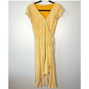 Abercrombie & Fitch Floral Midi Wrap Dress Yellow High Low Hem Size Medium